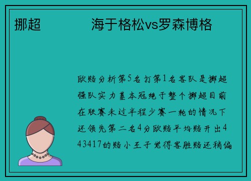 挪超           海于格松vs罗森博格